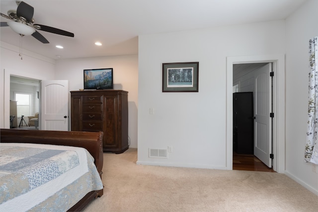 1120 Keefer Rd, Corinth, KY 41010 - bedroom with light colored carpet, recessed lighting, baseboards, and ceiling fan