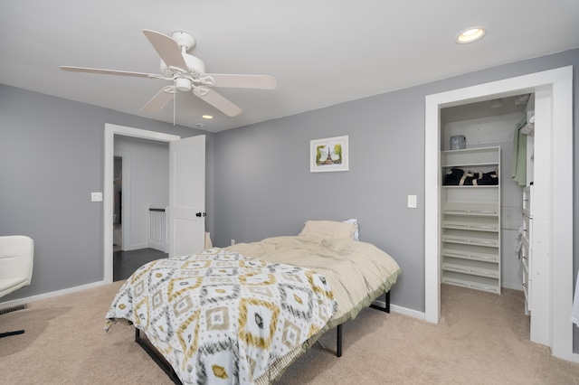 1120 Keefer Rd, Corinth, KY 41010 - carpeted bedroom with a spacious closet, a closet, recessed lighting, a ceiling fan, and baseboards