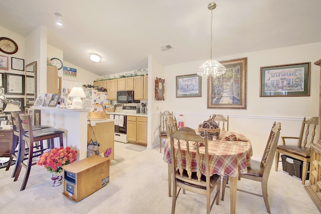 2239 Teal Briar Ln Unit 206, Burlington, KY 41005 - dining room featuring light carpet, a chandelier, and lofted ceiling