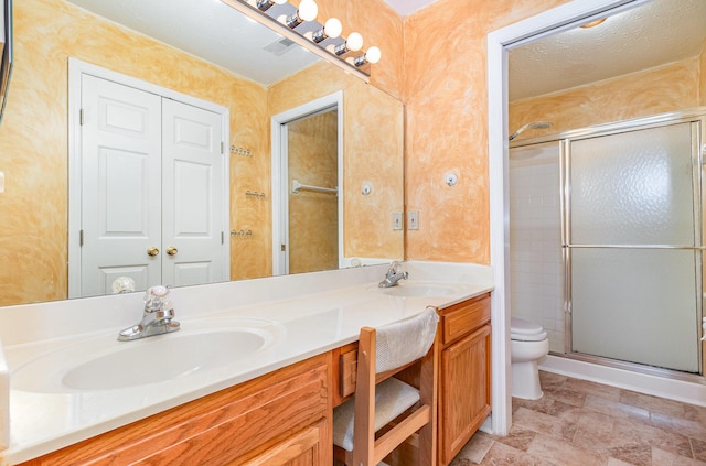 202 Langshire Ct, Florence, KY 41042 - bathroom with double vanity, toilet, and a shower stall