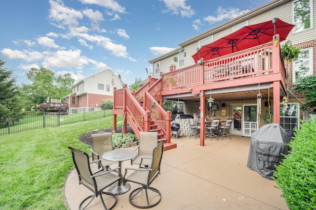 10659 Mountain Laurel Way, Union, KY 41091 - view of patio / terrace with outdoor dining space, a wooden deck, and stairway