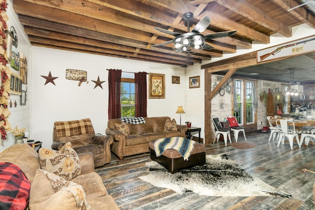 605 Lemon Northcutt Rd, Dry Ridge, KY 41035 - living area with ceiling fan, wood finished floors, healthy amount of natural light, and beam ceiling