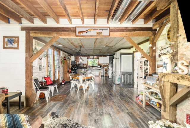605 Lemon Northcutt Rd, Dry Ridge, KY 41035 - dining space with dark wood-style flooring and wooden walls