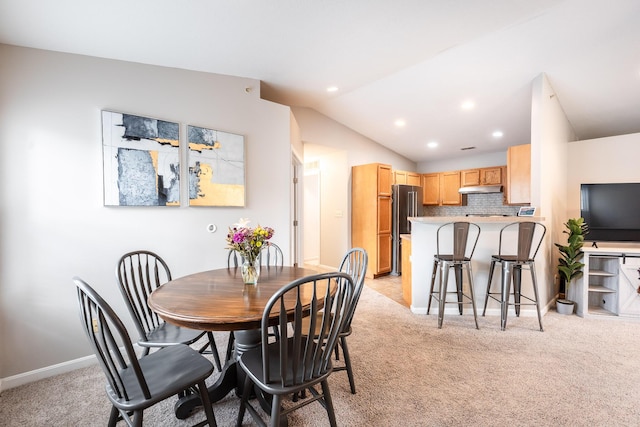 857 Slate Vw, Cold Spring, KY 41076 - dining room featuring light colored carpet, lofted ceiling, baseboards, and recessed lighting