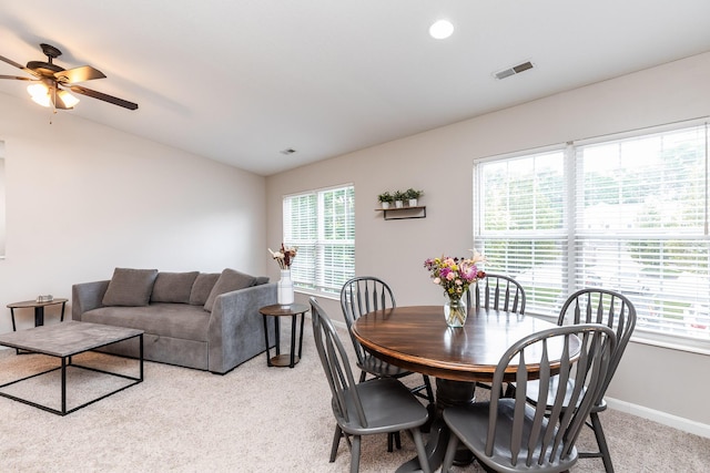 857 Slate Vw, Cold Spring, KY 41076 - dining room featuring lofted ceiling, light colored carpet, ceiling fan, and baseboards