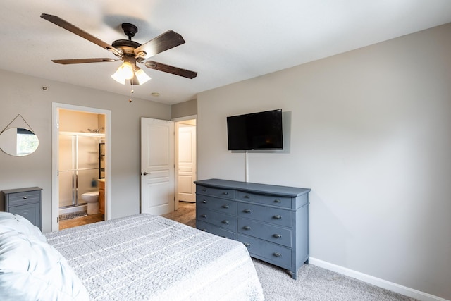 857 Slate Vw, Cold Spring, KY 41076 - bedroom with light colored carpet, baseboards, ceiling fan, and ensuite bathroom
