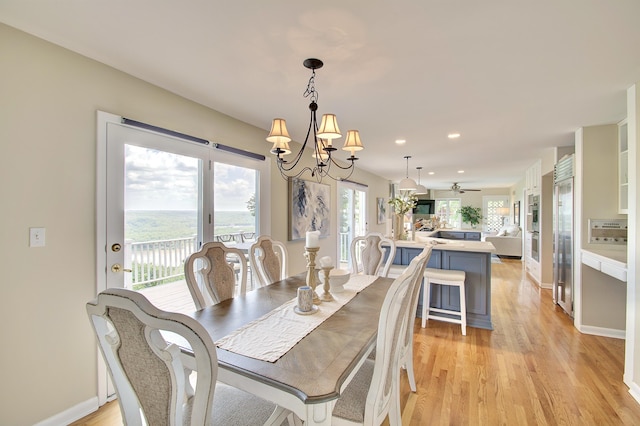 141 Manor Ln, Fort Thomas, KY 41075 - dining room with a chandelier, light wood finished floors, and recessed lighting