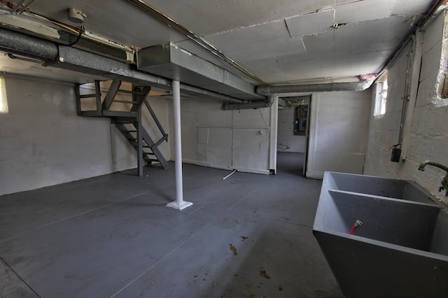 1823 Euclid Ave, Covington, KY 41014 - basement with a sink, stairway, and electric panel