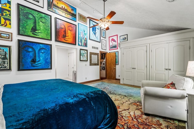 2709 Longbranch Rd, Union, KY 41091 - bedroom featuring high vaulted ceiling, ceiling fan, baseboards, and rail lighting