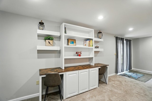 856 Moonstone Ct, Crescent Springs, KY 41017 - office space featuring light colored carpet, baseboards, built in desk, and recessed lighting
