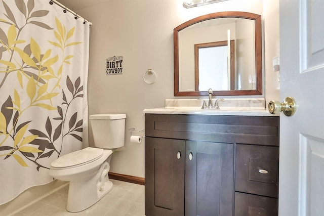 8949 E Main St, Alexandria, KY 41001 - full bathroom with vanity, toilet, baseboards, tile patterned floors, and a shower with shower curtain