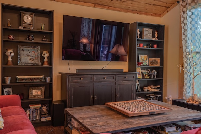 1145 Hillandale Dr, Sanders, KY 41083 - home office featuring dark wood-style flooring and wood ceiling