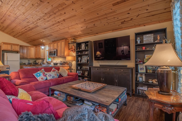1145 Hillandale Dr, Sanders, KY 41083 - living area featuring vaulted ceiling, dark wood-type flooring, and wood ceiling