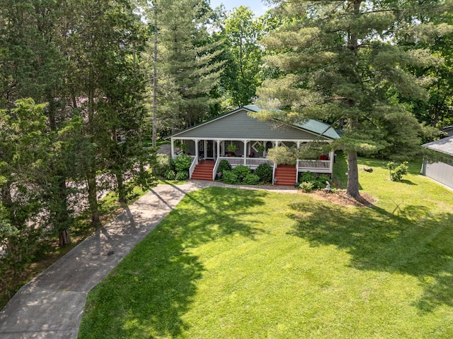 1145 Hillandale Dr, Sanders, KY 41083 - view of front of house featuring covered porch, a front lawn, and driveway