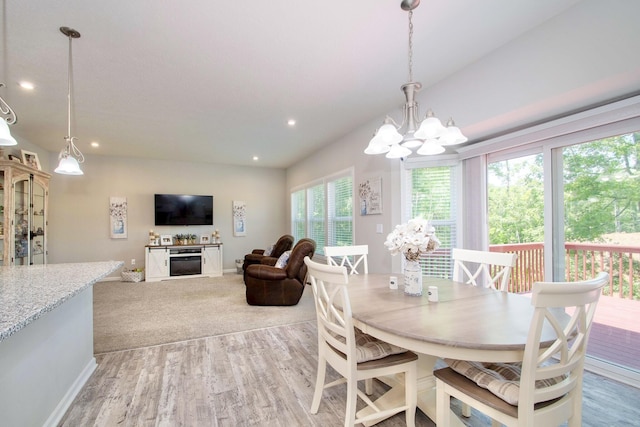 10056 Meadowvista Ct, Independence, KY 41051 - dining area featuring a chandelier, wood finished floors, recessed lighting, and baseboards