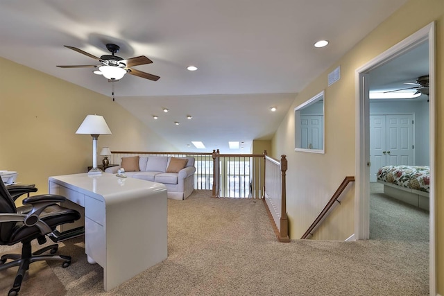2754 Mansion Pl, Crestview Hills, KY 41017 - carpeted office space featuring a ceiling fan, vaulted ceiling, and recessed lighting