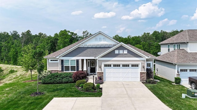 6520 Cannondale Dr, Burlington, KY 41005 - craftsman house with stone siding, a front yard, and concrete driveway