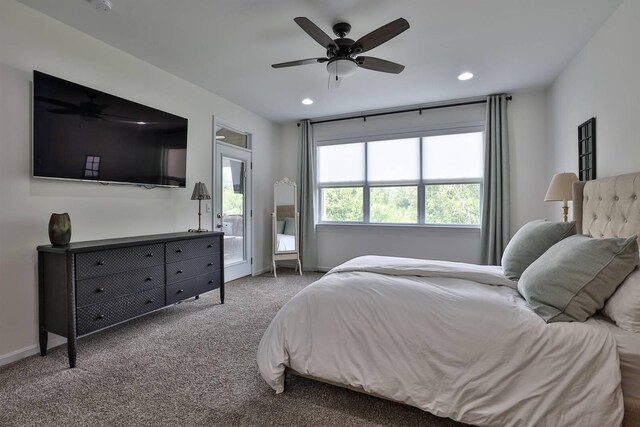 6520 Cannondale Dr, Burlington, KY 41005 - carpeted bedroom featuring recessed lighting, baseboards, access to exterior, and ceiling fan