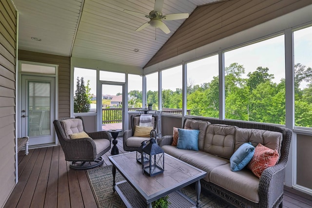 6520 Cannondale Dr, Burlington, KY 41005 - sunroom / solarium with a ceiling fan, lofted ceiling, and an outdoor living space