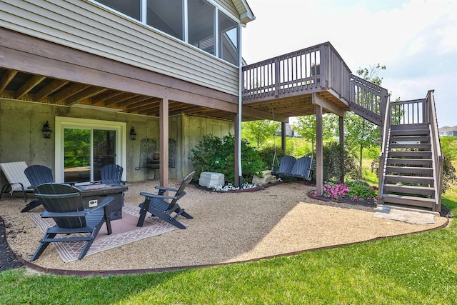 6520 Cannondale Dr, Burlington, KY 41005 - view of patio / terrace featuring stairway, a deck, and an outdoor fire pit