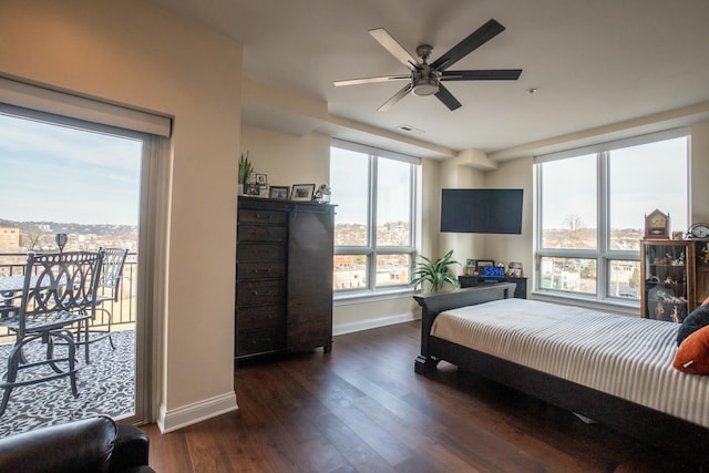 101 Harbor Greene Dr Unit W705, Bellevue, KY 41073 - bedroom featuring baseboards, access to outside, and dark wood-style flooring