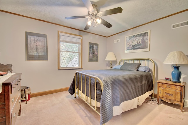 2641 Turkeyfoot Rd, Lakeside Park, KY 41017 - carpeted bedroom with baseboards, crown molding, ceiling fan, and a textured ceiling