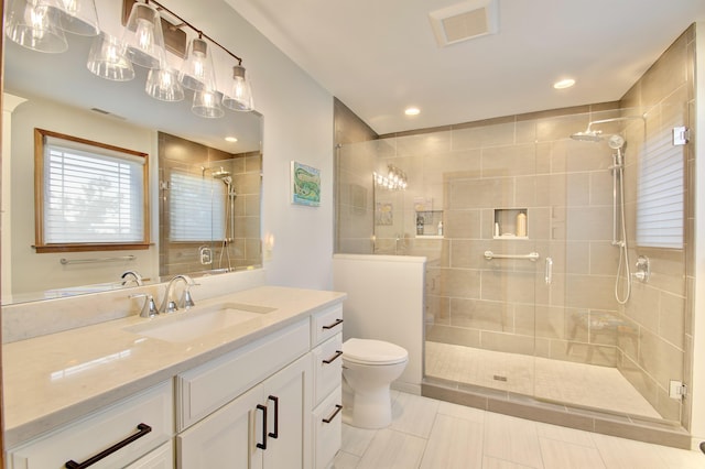 2641 Turkeyfoot Rd, Lakeside Park, KY 41017 - full bathroom featuring vanity, a stall shower, toilet, recessed lighting, and tile patterned flooring