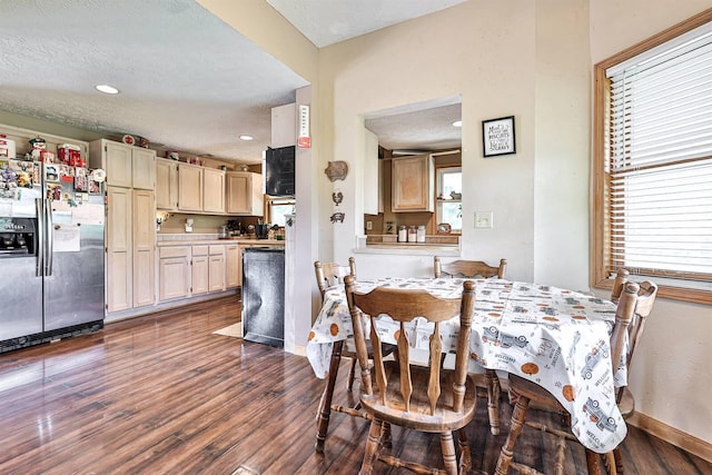 575 Stringtown Rd, Corinth, KY 41010 - dining space featuring plenty of natural light, dark wood finished floors, a textured ceiling, and recessed lighting
