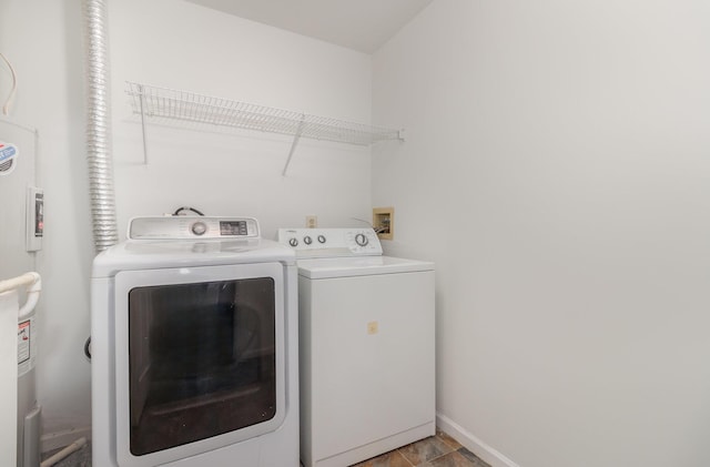 2308 Sawmill Ct Unit 207, Burlington, KY 41005 - laundry room featuring washer and dryer, baseboards, and electric water heater