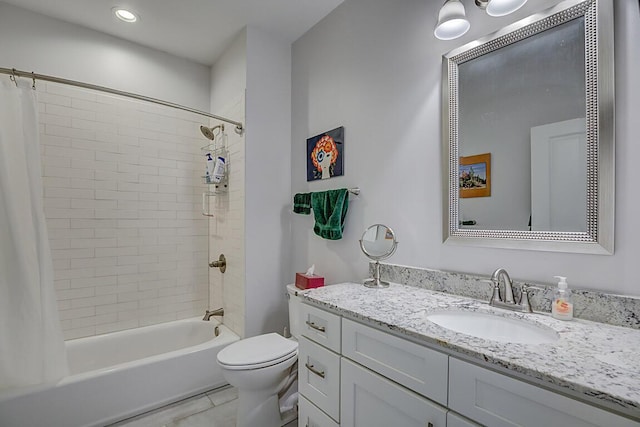 805 Ann St, Newport, KY 41071 - full bathroom with vanity, shower / bath combination with curtain, toilet, tile patterned flooring, and recessed lighting