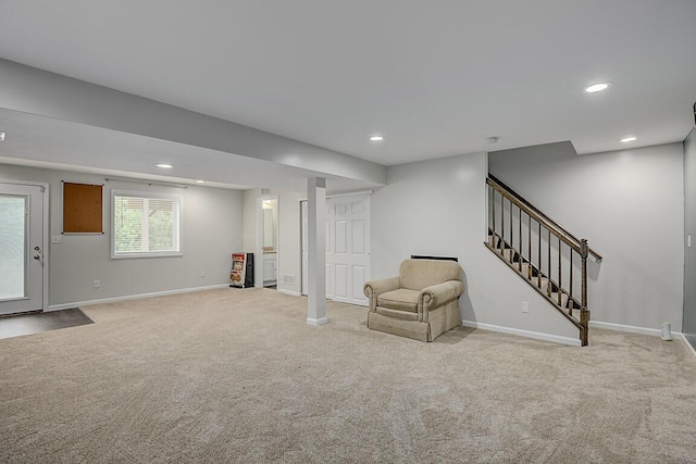 10658 Blooming Ct, Independence, KY 41051 - living area with carpet flooring, recessed lighting, and stairway