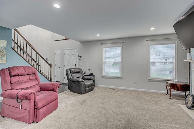 10658 Blooming Ct, Independence, KY 41051 - living area with stairway, carpet flooring, healthy amount of natural light, and recessed lighting