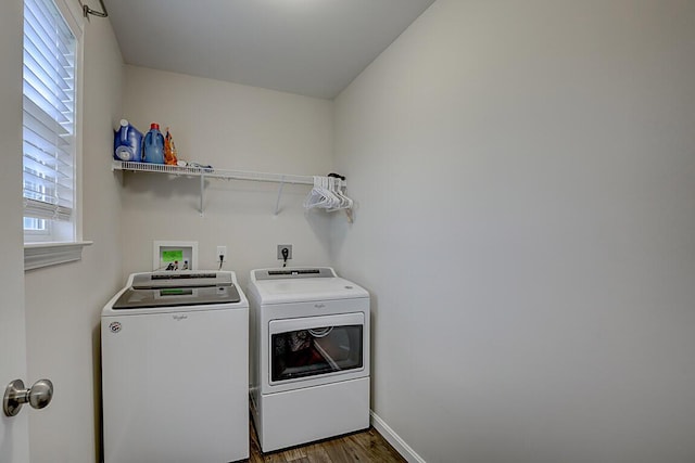 10658 Blooming Ct, Independence, KY 41051 - laundry area featuring washing machine and clothes dryer and dark wood-style floors