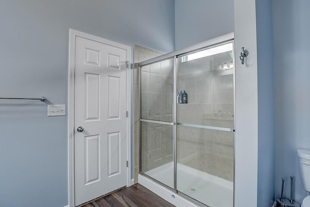 10658 Blooming Ct, Independence, KY 41051 - bathroom featuring a shower stall and wood finished floors