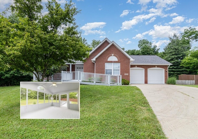 1285 Edinburgh Ln, Union, KY 41091 - view of front of house featuring brick siding, a garage, a front yard, and concrete driveway