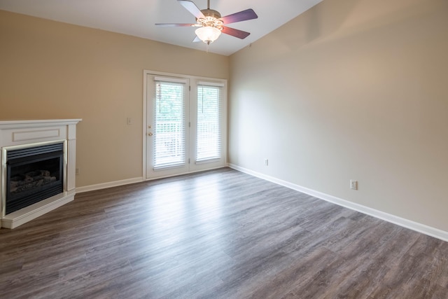 701 Napa Valley Ln Unit 9, Crestview Hills, KY 41017 - unfurnished living room with a ceiling fan, dark wood-style flooring, lofted ceiling, and a fireplace