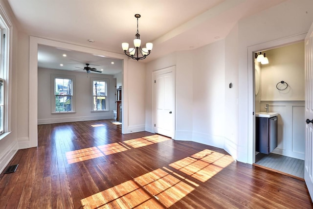 410 Emma St, Covington, KY 41011 - unfurnished dining area featuring a chandelier, hardwood / wood-style floors, and ceiling fan