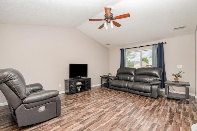 2139 Algiers St, Union, KY 41091 - living area featuring a ceiling fan, wood finished floors, lofted ceiling, baseboards, and a textured ceiling