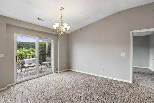 2225 Rolling Hills Dr, Covington, KY 41017 - unfurnished room with a chandelier, carpet floors, and lofted ceiling