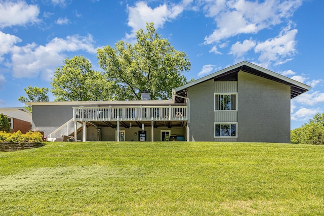 2003 Pieck Dr, Fort Wright, KY 41011 - back of property featuring a wooden deck, a yard, stairs, and a chimney