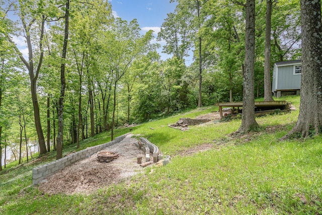 2003 Pieck Dr, Fort Wright, KY 41011 - view of green lawn featuring an outdoor fire pit and an outdoor structure