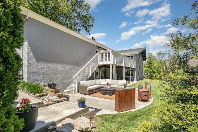 2003 Pieck Dr, Fort Wright, KY 41011 - rear view of house featuring outdoor lounge area, stairs, a patio, and a deck
