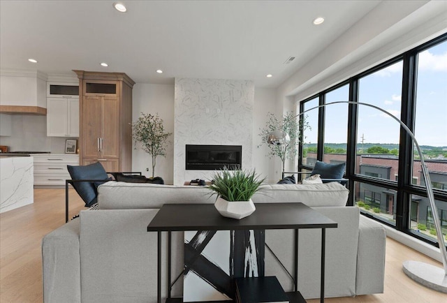 76 W 13th St Unit 34, Newport, KY 41071 - living room with recessed lighting, light wood-type flooring, and a fireplace