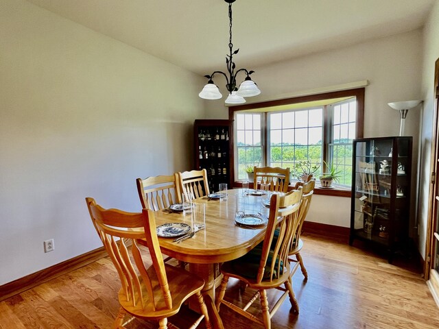3745 Sweet Owen Rd, Owenton, KY 40359 - dining space featuring baseboards, a chandelier, and light wood-style flooring