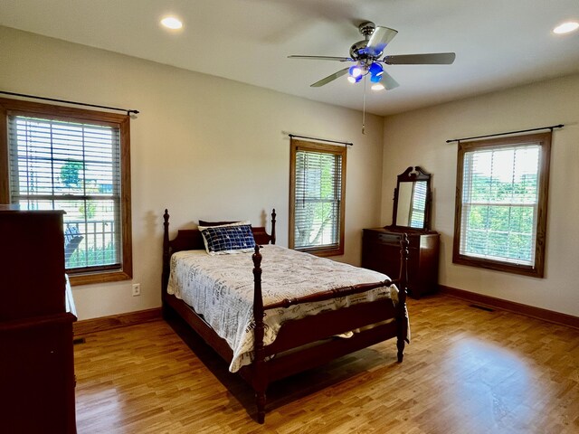 3745 Sweet Owen Rd, Owenton, KY 40359 - bedroom featuring multiple windows, baseboards, light wood-style flooring, and recessed lighting