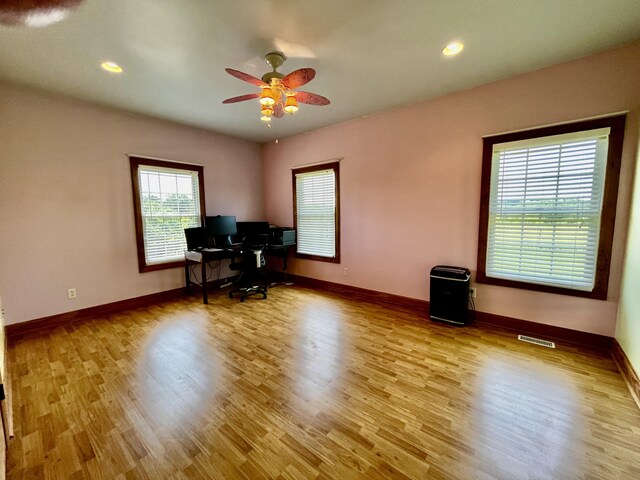 3745 Sweet Owen Rd, Owenton, KY 40359 - office featuring ceiling fan, baseboards, wood finished floors, and recessed lighting