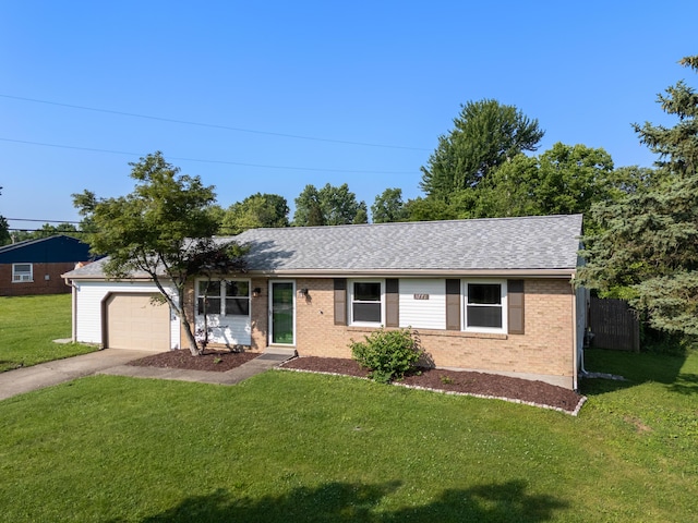 3771 Feather Ln, Elsmere, KY 41018 - ranch-style house featuring brick siding, a garage, a front yard, driveway, and roof with shingles