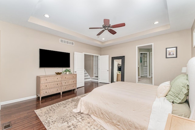 1392 Ponder Ct, Union, KY 41091 - bedroom featuring a raised ceiling, recessed lighting, dark wood-style flooring, and ceiling fan