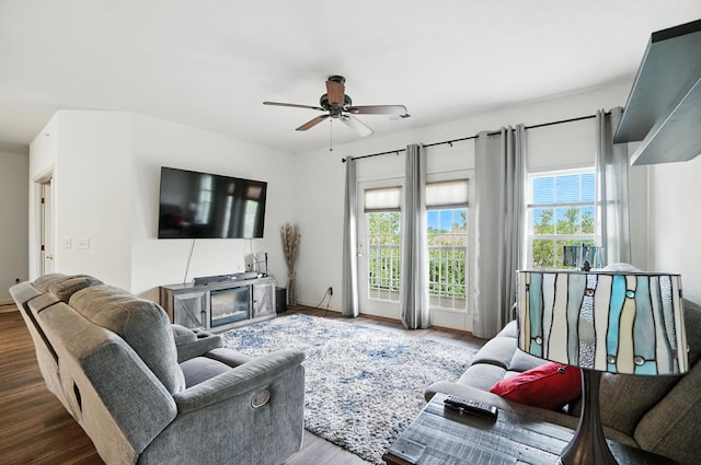 961 Mistflower Ln, Florence, KY 41042 - living area featuring healthy amount of natural light, a ceiling fan, and wood finished floors