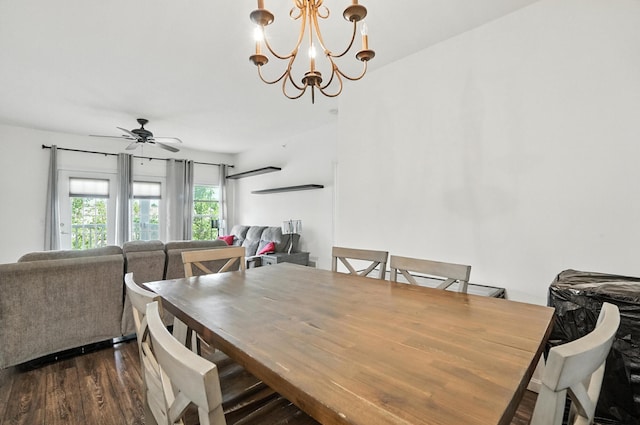 961 Mistflower Ln, Florence, KY 41042 - dining area with dark wood finished floors, a chandelier, and a ceiling fan